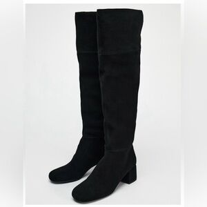Zara Black Slouchy Knee-High Ankle Boots